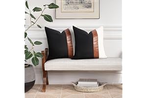 Merrycolor Juego de 2 Blanco Funda Cojin 45 x 45 cm, Empalme con Rayas Cubierta Cojín Decoración Cremallera Oculta Funda Almohada para Hogar Cama Bancos Sala Sofá Sillas Jardín Exterior