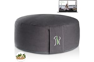 ‎BACKLAXX BACKLAXX ® Yoga Kissen, Meditationskissen XL Ø35cm [30% mehr Sitzfläche], 15cm hoch mit Buchweizenfüllung, perfektes Meditation Zubehör, Yogakissen rund inkl. Videokurs - Pouf Sitzkissen Boden
