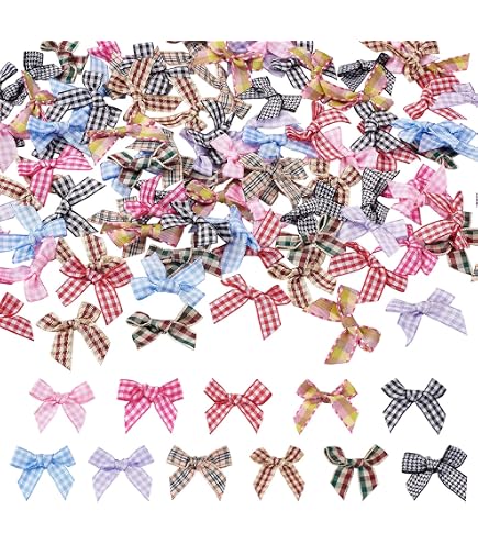50 Mini Nœuds En Ruban Satiné Rouge Et Blanc - 1,65 X 1,54 Pouces - Pour Artisanat, Cheveux, Mariage, Cadeaux, DIY - 13