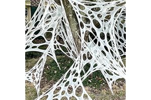 obqo Halloween Deko Spinnennetz Groß, Halloween Spinnweben Dehnbar mit 5 Erdnägel für Garten Outdoor, Riesen Spinnennetz Dekoration Draußen für Halloween Horror Deko (410CM x 100CM)