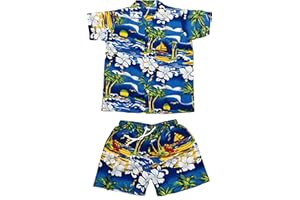 CLUB CUBANA Kids Boys Girls Childrens Slim Fit Classic Short Sleeve Casual Floral Hawaiian Shirts and Shorts Set