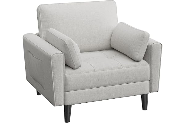 Yaheetech 1-sitsig soffa, Loveseat, liten soffa med 2 kuddar och armstöd, modern linnesoffa soffa, soffa, loungesoffa set, bekvämt soffset för vardagsrum, sovrum, gråbeige