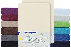 ‎NATUREMARK NatureMark 2er Pack Kinder FROTTEE Spannbettlaken, Spannbetttuch kuschelig weich, für Babybett und Kinderbett | 70x140 cm - Natur weiß