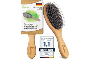 Bambus Haarbürste mit Wildschweinborsten Kopfmassage Haarpflege, Entwirrbürste für lange Haare & Locken von Damen, Herren & K