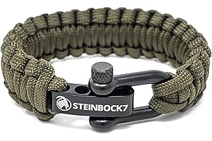 Steinbock7 Dachstein Paracord Survival Armband grün, verstellbarer Edelstahl Verschluss, E-Book Anleitung zum Flechten - Camping, Outdoor, Wildnis