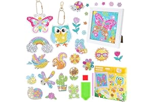 SelfTek Pintura de Diamantes, Kit de Arte Diamante 5D DIY Incluye Marco, 2 Llaveros, 25 Adhesivos de Animales, Manualidades con Diamantes para Principiantes