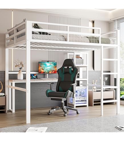 Lit Mezzanine Métal 90x200cm Avec Armoire Et échelle - Noir Ou Blanc, Sans Matelas, Charge 150kg
