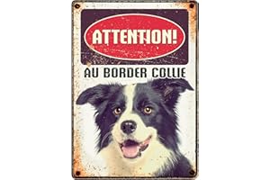 plenty gifts Plaque métal Vintage Attention Border Collie