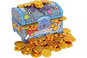 CAPTAIN PLAY Cofre del Tesoro con Monedas de Oro Chocolate, 700g Caja Regalo con Monedas de Oro Chocolate Pirata