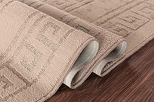 GULLAMBO Door Mat - Non Slip Door Mats Indoor Washable For Tiles Lino lamination Wood Flooring - Washable Front Door Mat Inside, Super Absorbent - Kitchen Door Mats Rugs (Beige Greek, 40cm x 60cm)