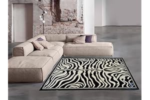 ALFOMBRAS IBERIA Alfombra de Salon Moderna con diseño de Cebra | De Pelo Corto en Polipropileno y 100% Lavable | En Varias medidas, ideales para cualquier Salón, Dormitorio , Sala , Comedor o Habitacion (105 x 150 cm)