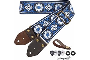 Nefelibata Gitarrengurt, 2 "Jacquard-Stickerei Baumwolle Gitarrengurte mit Crazy Horse Leder Enden für Bass, elektrische & akustische, Geschenke für Kinder, Gitarristen
