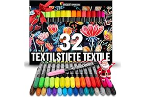 ‎ZENACOLOR Zenacolor 32 Textilstifte Waschmaschinenfest - Textilfarbe Waschmaschinenfest - Ungiftig, Waschfeste und Permanente Stoff Marker ideal für T-Shirts, Stofftaschen - Für Kinder und Erwachsene