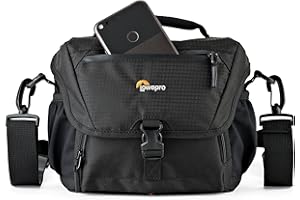Lowepro Torba na aparat Nova 160 AW II, przenośna, pasuje na lustrzankę cyfrową z obiektywem 17–85 mm, z kompaktowym dronem, 1–2 dodatkowymi obiektywami, lampą błyskową, można ją dopasować, czarna