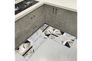 HZVRTN Kitchen Rugs Set 2 Piece Non-Slip Kitchen Mats and Rugs Runner 40x60cm+40x120cm,Comfort Kitchen Floor Mat Waterproof Standing Mats for Office Home Indoor Outdoor (Gray geometry)