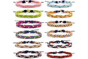 Carykon 12 PCS Friendship Bracelet Hand-Woven Cotton and Linen Bracelet Adjustable Size 6-11 Inches Unisex
