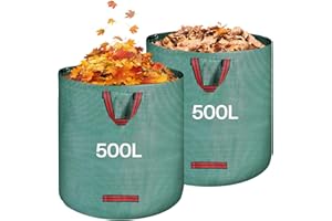 QOEOTUY Sacchi Giardinaggio 2X 500L - Sacchi per Rifiuti da Giardino Pieghevole con Maniglie - Sacchi per Raccogli Foglie da Giardino, Impermeabile, Polipropilene (PP), Riutilizzabile