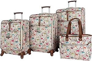 Lily Bloom Luggage Set 4 Piece Suitcase Collection with Spinner Wheels for Woman, Giraffe Park, Softshell Expendable Luggage Set 4 Piece