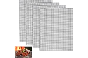 HOPTON Grillmatte 40 × 30 cm, 4 Stück Antihaft Grillgitter und Grillmatte in Schwarz, Wiederverwendbar, Hitzebeständig Grillmatte für Gasgrill, Holzkohle, Elektrogrill, Luftfritteuse