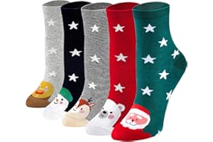 SukModen Lustige Socken Damen Bunte Socken aus Baumwolle, Hundemotiv & Weihnachts-Motiv, Katzensocken Tier-Motiv, Geschenkidee für Frauen Geburtstag & Weihnachten,5 Paare