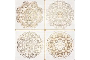 VETPW 4 Piezas Grande Plantillas de Mandala Plantillas de Dibujo DIY, Plantillas de Pintura Reutilizables, Set de Plantillas para Suelos, Ventana, Muebles, Madera, Diseño de Paredes, 30x30CM