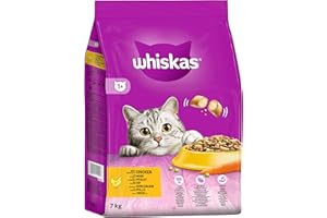 WHISKAS Adult 1+ Katzenfutter trocken - ab 1 Jahr - 7kg, Großpackung - mit Huhn - Trockenfutter für Katzen - 1 Beutel