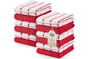 ‎UTOPIA TOWELS Utopia Towels - Ręczniki kuchenne, opakowanie 12 sztuk, 38 x 64 CM, 100% bawełny Ring Spun, super miękkie i chłonne lniane ręczniki do naczyń (Czerwony)