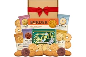 WINDMILL GIFTS Border Biscuits Gift Set Afternoon Tea Hamper with Border Ginger Crunch 135g, English Afternoon Teabags in a Luxury Tin (40 Teabags) and x10 Border Biscuits - The Perfect Tea and Biscuits Gift Set