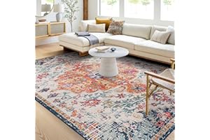 ARTISTIC WEAVERS Surya Asmara Vintage Rug - Area Rugs Living Room, Hallway Floor, Kitchen, Traditional Multicoloured Boho Rug, Easy Care Pile, Bohemian Large Rug 160x220cm Blue and Orange Rug
