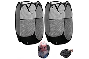 HJYDGJ Lot de 2 paniers à linge pliables avec anse - Panier à linge portable - Noir - Panier de rangement pliable en maille - Panier à linge pliable