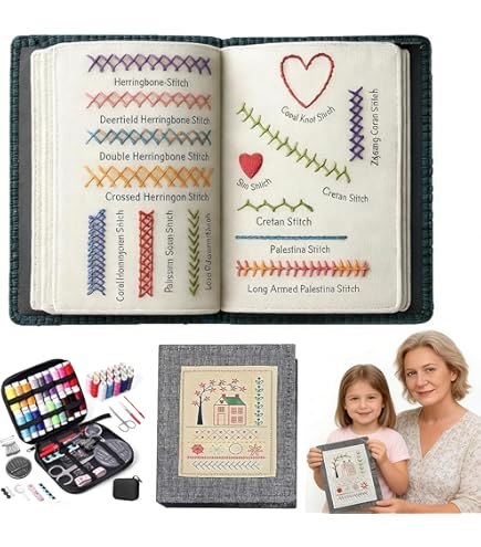 Embroidery Stitch Book, DIY Embroidery Kit, Tragbar Sticken Buch mit Schritt-Anleitungen für 143 Stiche, Leichtes Embroidery Stitches Book Kit für Anfänger, Erwachsene, Hobby, Basteln, Familie