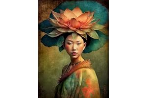 STENCIL COMPANY Asian Woman Rice Paper Poster, 29.21 x 40.64 cm - 1 Unique Printed Mulberry Paper Art Poster Image 36gsm Visible Fibres for Decoupage Furniture Renovation Crafts.