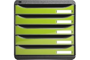 Exacompta - Ref 3097225D - BIG-BOX PLUS Desktop Drawer Set - 5 x 43mm Drawers, Suitable for A4+ Documents, 347 x 278 x 271mm, 100% Recycled Plastic - Black/Glossy Anise Green