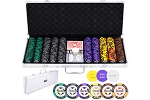 Engelhart - 320921 - Set de póker con maletín metálico Plateado, 500 fichas de 14 g numeradas (25 a 25000), 2 Barajas, 3 Botones de crupier y 5 Dados