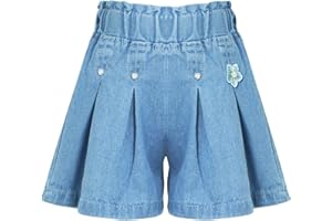 SEAUR Pantaloncini in jeans da ragazza, larghi, elasticizzati, in vita estiva, per bambini, traspiranti, per il tempo libero, corti in jeans, graziosi pantaloni casual, Pantaloncini plissettati