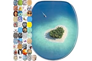 Sanilo Abattant WC frein de chute, Grande sélection de lunettes de toilette avec abaissement automatique, Fixation facile (Dream Island)