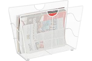 Relaxdays Newspaper Stand, Magazine Holder, Steel, Mesh, Letter, Document, Storage, Decor, HxWxD 27 x 39 x 17cm, White, 27 x 39 x 17 cm