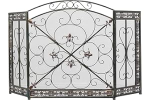 DECO COMPANY Deco 79 Traditioneller Metall-Kaminschutz, dekorativer Holzkamin für Wohnzimmer, Heimdekoration, freistehend, 132 cm L x 2,5 cm B x 79 cm H, Eisen, Schwarz, 52 by 31"