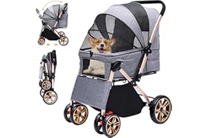 DWVO Dog Buggy 3-in-1 Dog Box Transport Bag, Foldable Cat Pram up to 22 kg, 360° Wear-resistant EVA Wheels, Storage Basket, Mesh Windows, 58.5 x 76 x 105 cm, Dog Trolley for Dogs (Grey)