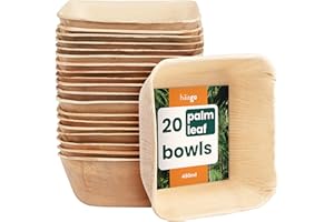 HAAGO 20 Misek z Liści Palmowych (450 ml, kwadratowe) Biodegradowalne i Jednorazowe - Ekologiczne Zastawy Stołowe na Piknik i na Zewnątrz - Można Używać w Kuchence Mikrofalowej