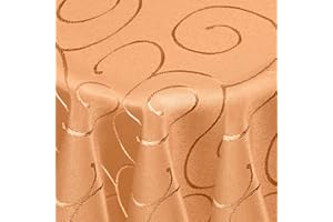 ‎DECOHOMETEXTIL Kringel/Circle Tafeldecke Form, Größe & Farbe wählbar- Rund 135 cm - Terrakotta Damast Tischdecke