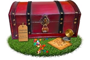 infinimo Holzkiste Mit Deckel, Schatztruhe Mit Zahlenschloss - Schatztruhe Kinder, Große Geschenkbox Mit Deckel Aus Holz Für Hochzeiten und Geburtstage