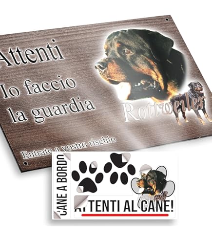 Targa Metallo Lovelytiles - ATTENTI Al Cane Rottweiler Con Scritta 'Esiste La Vita Dopo La Morte?'