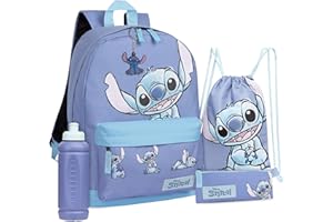 Disney Stitch Set 5 Piezas Mochila, Bolsa, Estuche, Botella y Llavero para Niñas