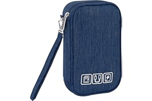 Tunejoy Sac de Rangement Câbles Petit Electroniques Portable Pochette Rangement Imperméable Organisateur pour Banque d'alimentation Fil d'écouteur USB 18,5x11,5x2,5 cm Bleu Foncé