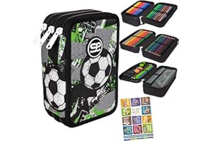 GOLDKIDS Federtasche 3-fache Federmappe Let's GOL Fußball Federmäppchen 46-teilig gefüllte Schüleretui Stifte und Pinsel inkl. Aufgabenheft Federbox Etui Stiftetasche Schlamper-Etui Schul-Etui