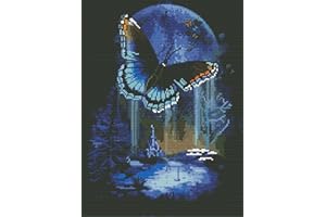 Cross Stitch Kits Stamped, OWN4B Moon Night Butterfly Printed Pattern 11CT 14.2x18.1 inch DIY Embroidery Kit (Butterfly)