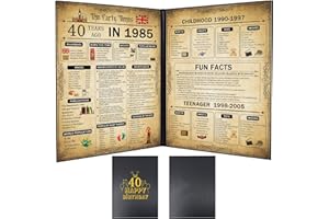 YCLEKIQA 40th Birthday Gifts for Women and 40th Birthday Gifts for Men Cards Decorations for Women Vintage Age Year Old Framed Born in 1985 Poster Uk for Grandparents, Husband, Wife, Mom, Dad（21x30cm）