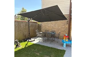 PURPLE LEAF Parasol Déporté Pivotant 3 x 3 m Carré avec Base Lestée, Parasol de Jardin Extérieur Pivotant à 60° à Gauche et à Droite et Rotation à 360°, Toile Protection UV, Gris