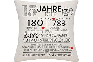 Bommex 15 Years Marriage Gift 15th Wedding Anniversary Pillow Cover Keepsake Decoration Gift for Couples Parents Women Men Mom Dad Husband Wife Grandma Grandpa Aunt Uncle Friends (15th Anniversary)